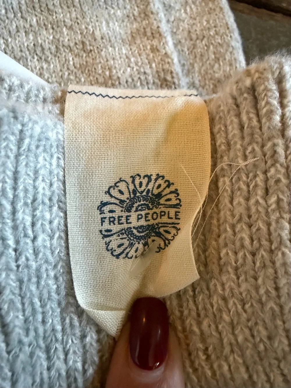 NWT Free People OTK Light Heather Gray Crew Socks with Brown Heel and Pink Toe